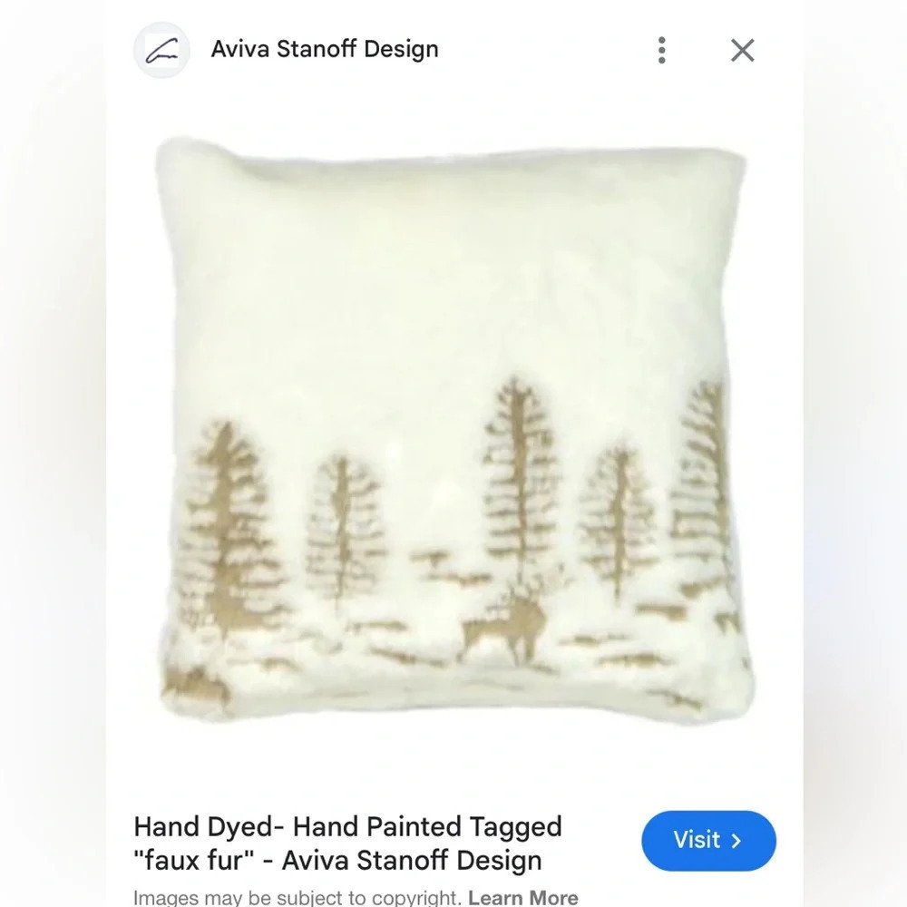 NWOT Aviva Stanoff winter pillow. Faux fur in ivory with gold design. 20x20